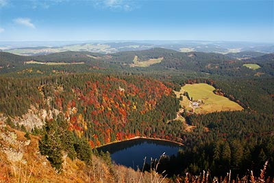 Blick vom Feldberg auf den herbstlichen Feldsee